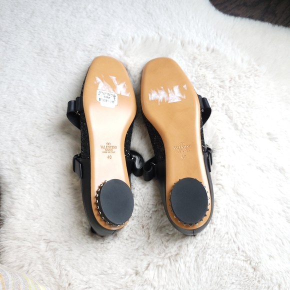 Valentino Garavani Rockstud Glitter Harness Strappy Leather Ballerina Fl… - Picture 10 of 12